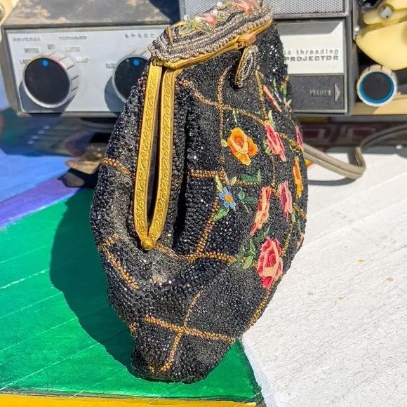 Antique French glass beaded 20s Art Deco Point de Beauvais embroidered - Picture 7 of 15